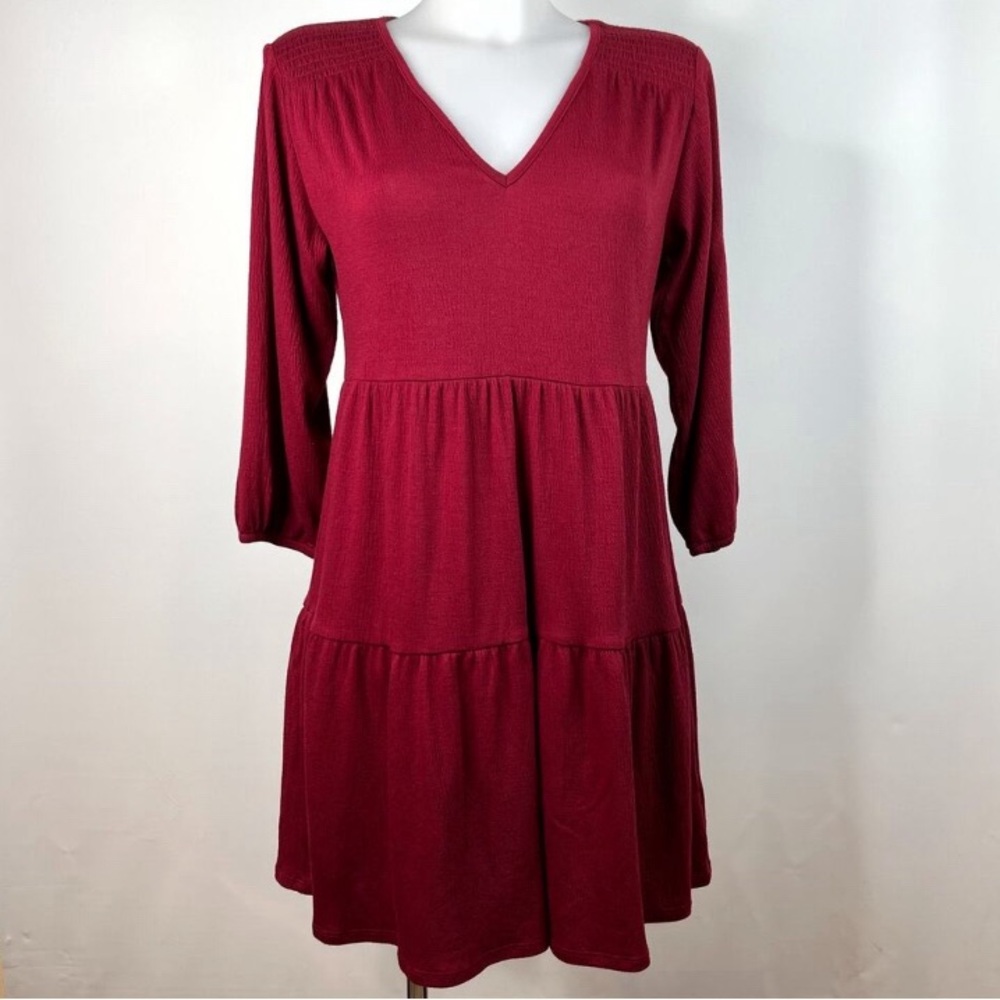 KNOX ROSE DARK RED VNECK BABYDOLL DRESS SIZE SMALL